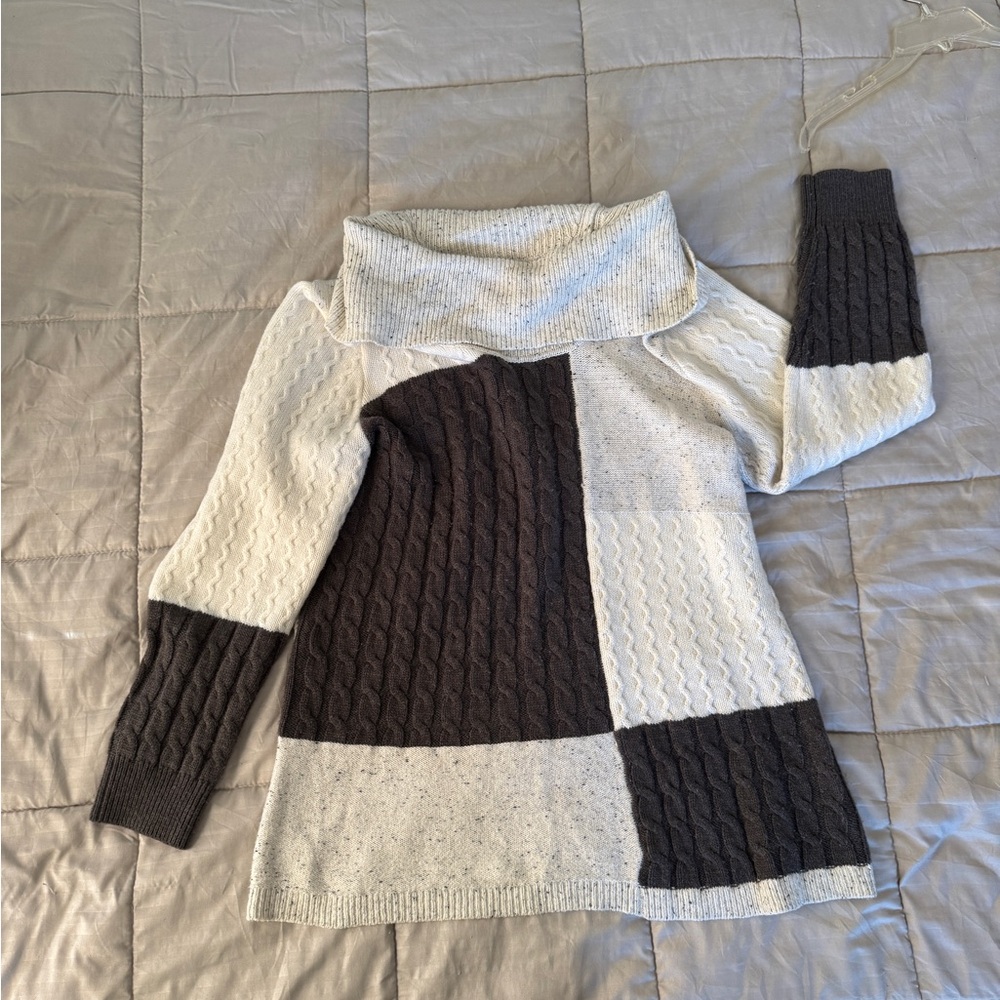 Calvin Klein Cream and Gray Cowl Neck Sweater